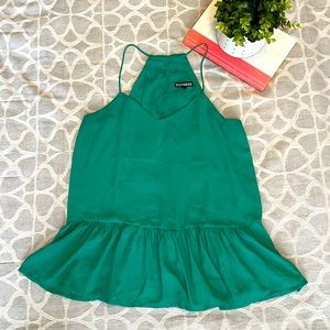 Express Green Peplum Top with Keyhole Back Size S